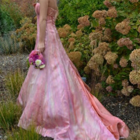 painted Vera Wang silk Wedding dress gown pink ivory white blush 2 4 6 8 purple - Picture 2 of 16